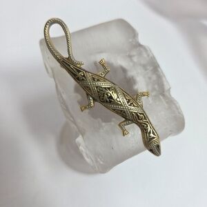 spanish damascene  gecko lizard pin brooch scarf clip mcm gold tone